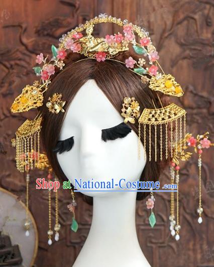 Chinese Handmade Ancient Wedding Hair Accessories Bride Phoenix Coronet Hairpins Complete Set for Women