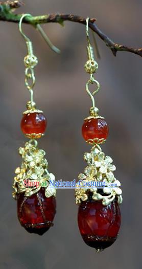 Chinese Handmade Earrings Ancient Bride Red Agate Jewelry Accessories for Women