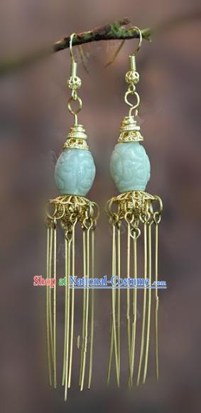 Chinese Handmade Jadeite Earrings Ancient Bride Eardrop Jewelry Accessories for Women