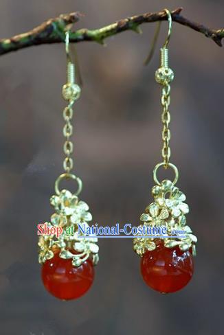 Chinese Handmade Ancient Bride Red Agate Beads Earrings Jewelry Accessories for Women