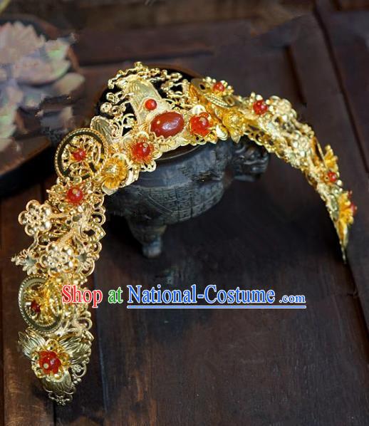 Chinese Handmade Ancient Wedding Hair Accessories Golden Phoenix Coronet for Women