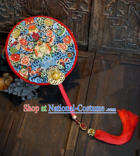 Top Grade Chinese Handmade Palace Fans Ancient Hanfu Wedding Round Fans for Women