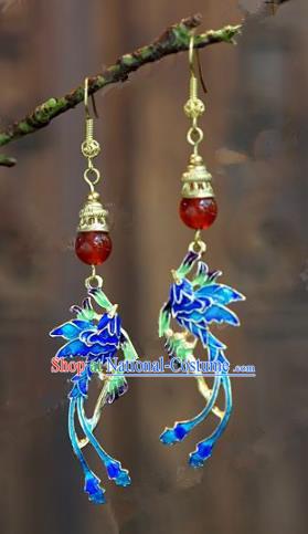 Chinese Handmade Jewelry Accessories Ancient Palace Lady Hanfu Blueing Phoenix Earrings for Women