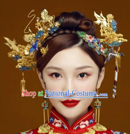 Chinese Traditional Ancient Palace Queen Headdress Hairpins Complete Set for Women