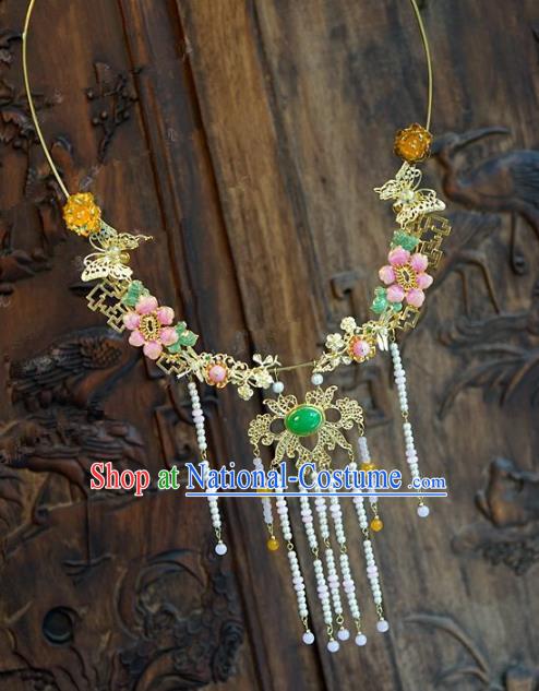 Chinese Handmade Jewelry Accessories Ancient Palace Lady Hanfu Tassel Flowers Necklace for Women