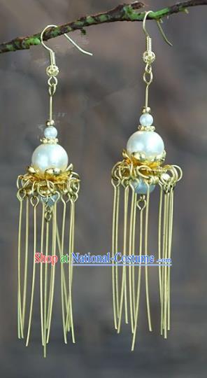 Chinese Handmade Jewelry Accessories Ancient Bride Hanfu Tassel Pearl Earrings for Women