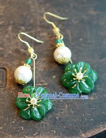 Chinese Handmade Jewelry Accessories Ancient Bride Hanfu Jade Flower Earrings for Women