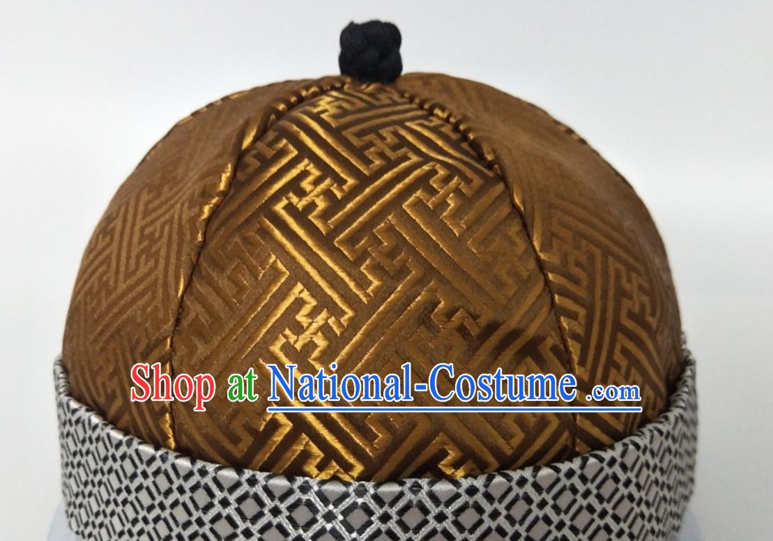 Chinese Traditional Handmade Silk Brocade Qing Dynasty Princess Manchu Hat for Men