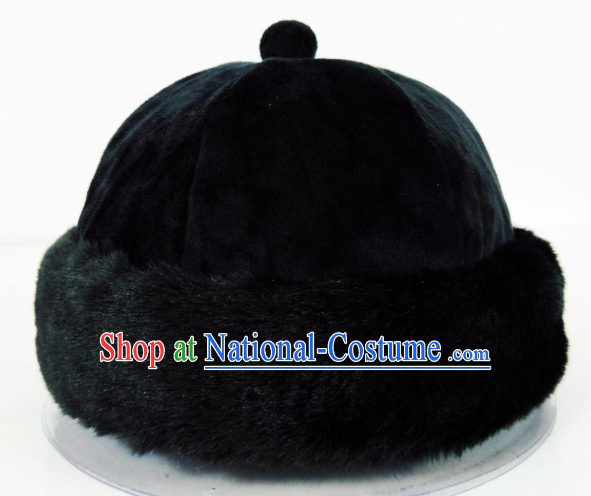 Top Natural Fur Chinese Traditional Handmade Qing Dynasty Emperor Manchu Hat for Men