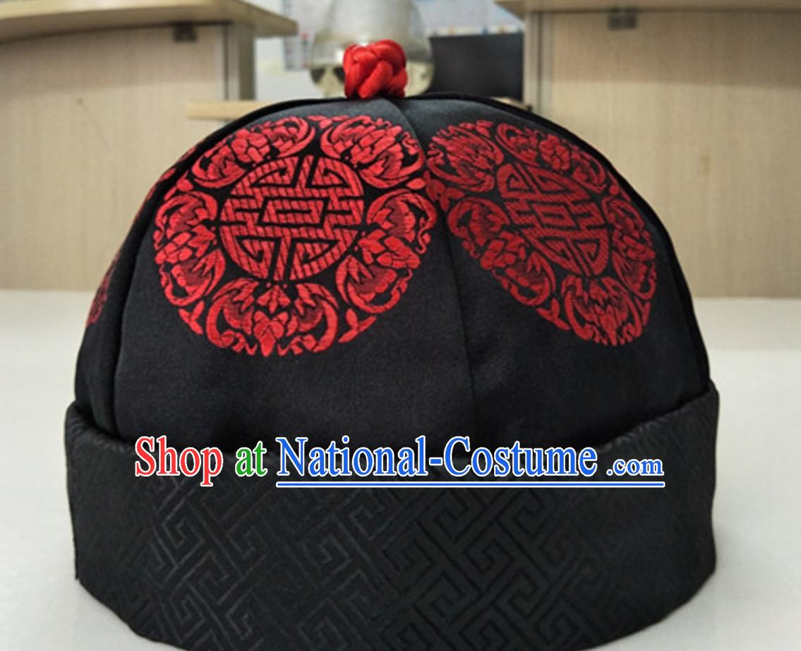 Chinese Ancient Style Handmade Qing Dynasty Black Manchu Hat for Men