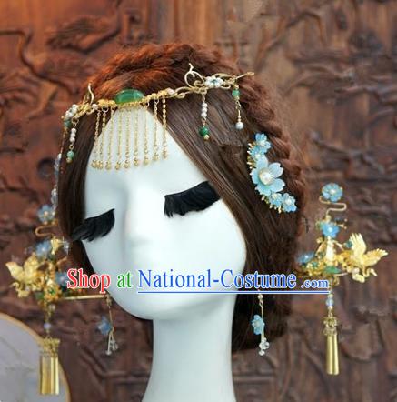 Chinese Handmade Wedding Hair Accessories Ancient Bride Tassel Hairpins Complete Set for Women