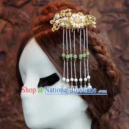 Chinese Handmade Ancient Hair Accessories Ancient Hanfu Pearls Tassel Hair Clip Hairpins for Women