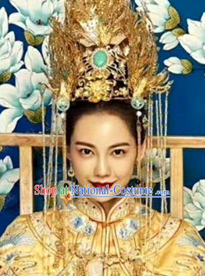 Chinese Handmade Wedding Golden Phoenix Coronet Hair Accessories Ancient Bride Hairpins Complete Set for Women