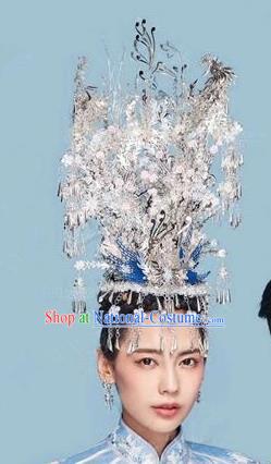 Chinese Handmade Wedding Sliver Phoenix Coronet Hair Accessories Ancient Bride Hairpins Complete Set for Women