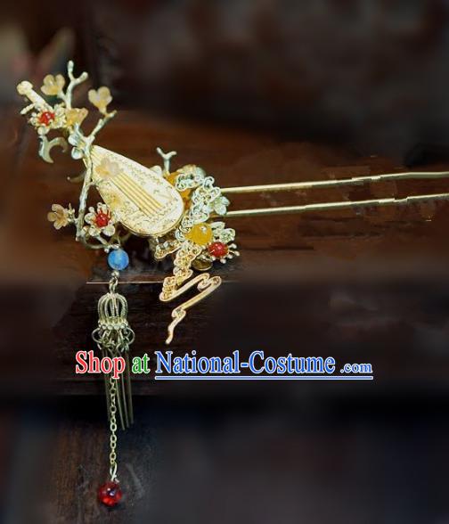 Chinese Handmade Ancient Hair Accessories Ancient Hanfu Hair Clip Lute Hairpins for Women