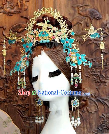 Chinese Handmade Phoenix Coronet Wedding Hair Accessories Ancient Hairpins Complete Set for Women