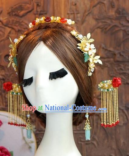 Chinese Ancient Handmade Hanfu Tassel Hairpins Wedding Hair Accessories Complete Set for Women