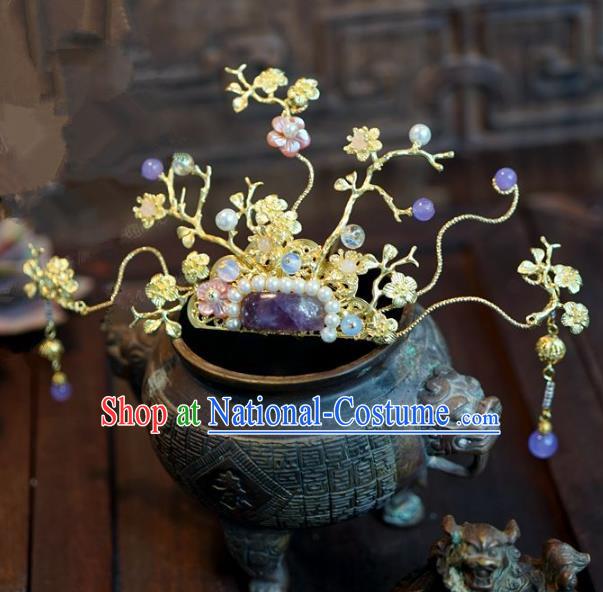 Chinese Handmade Ancient Hair Accessories Ancient Hanfu Purple Crystal Hairpins for Women