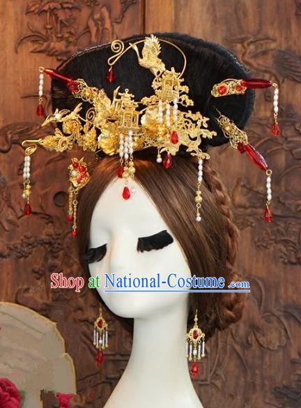 Chinese Ancient Handmade Hanfu Agate Hairpins Wedding Hair Accessories Complete Set for Women