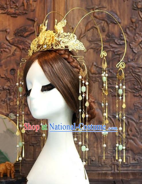 Chinese Ancient Handmade Hanfu Hairpins Wedding Hair Accessories Tassel Phoenix Coronet for Women