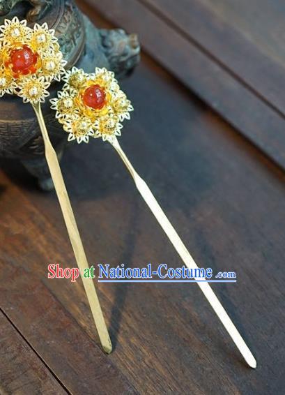 Chinese Handmade Ancient Hair Accessories Ancient Hanfu Golden Flower Hairpins for Women