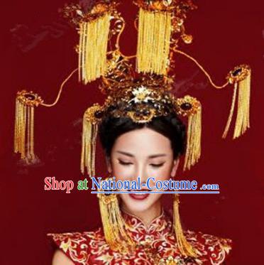 Chinese Ancient Handmade Deluxe Phoenix Coronet Hanfu Hairpins Wedding Hair Accessories for Women