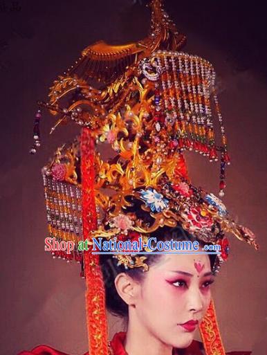 Chinese Ancient Handmade Queen Deluxe Phoenix Coronet Hanfu Hairpins Wedding Hair Accessories for Women