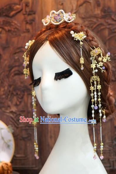 Chinese Handmade Wedding Hair Accessories Ancient Tassel Step Shake Hairpins Complete Set for Women