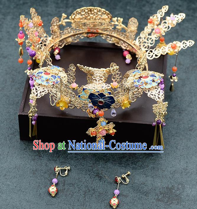 Chinese Ancient Bride Phoenix Coronet Handmade Hairpins Hair Accessories for Women