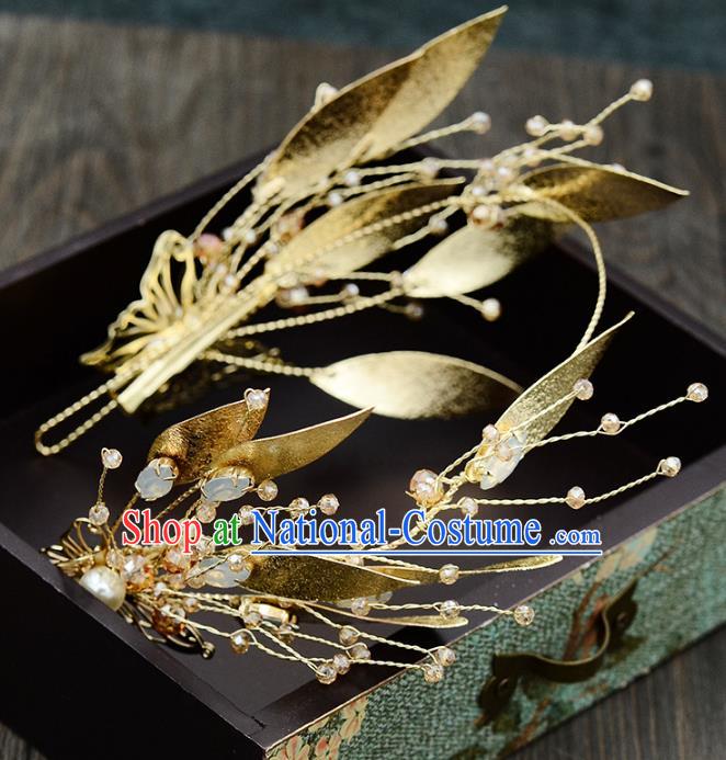 Handmade Baroque Bride Golden Royal Crown Wedding Hair Jewelry Accessories for Women