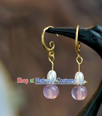 Chinese Handmade Pink Earrings Ancient Bride Eardrop Jewelry Accessories for Women