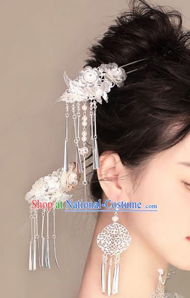 Chinese Ancient Handmade Bride Tassel Hairpins Hair Accessories Step Shake Complete Set for Women