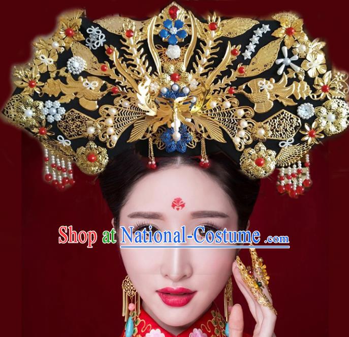 Chinese Ancient Bride Phoenix Coronet Qing Dynasty Palace Lady Handmade Hairpins Hair Accessories for Women