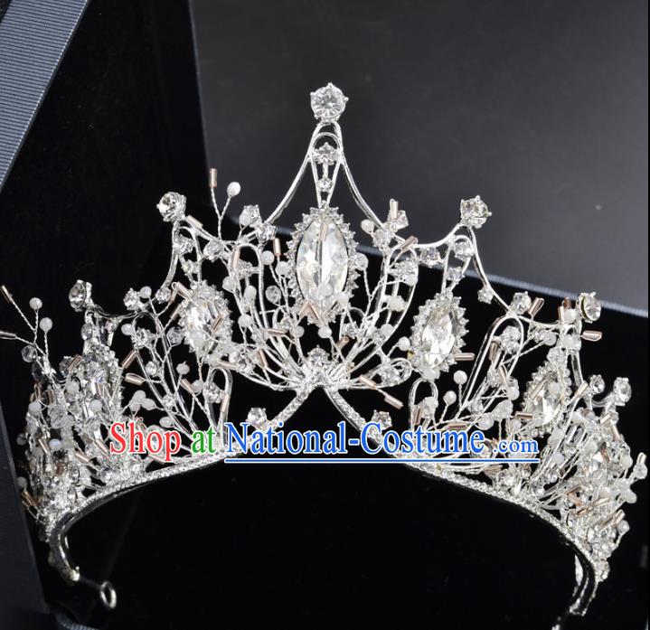 Handmade Baroque Bride Royal Crown Wedding Crystal Hair Jewelry Accessories for Women