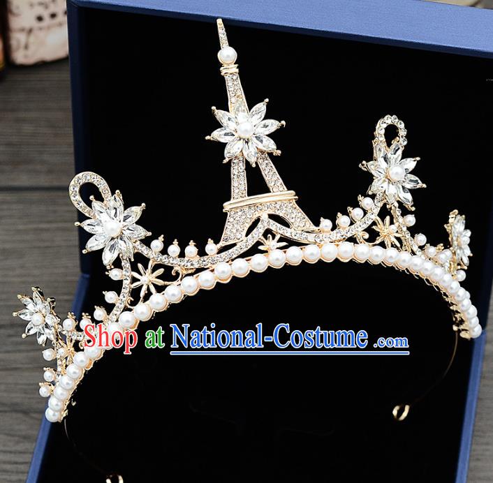 Handmade Baroque Bride Tower Crystal Royal Crown Wedding Hair Jewelry Accessories for Women