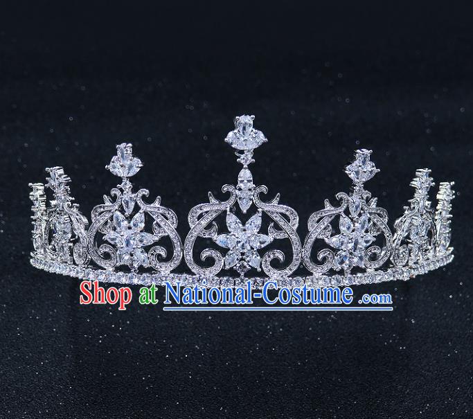 Handmade Baroque Bride Zircon Royal Crown Wedding Queen Crystal Hair Jewelry Accessories for Women