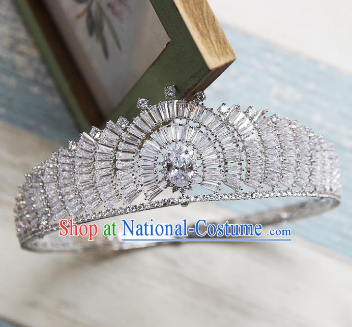 Handmade Baroque Bride Round Royal Crown Wedding Queen Crystal Hair Jewelry Accessories for Women