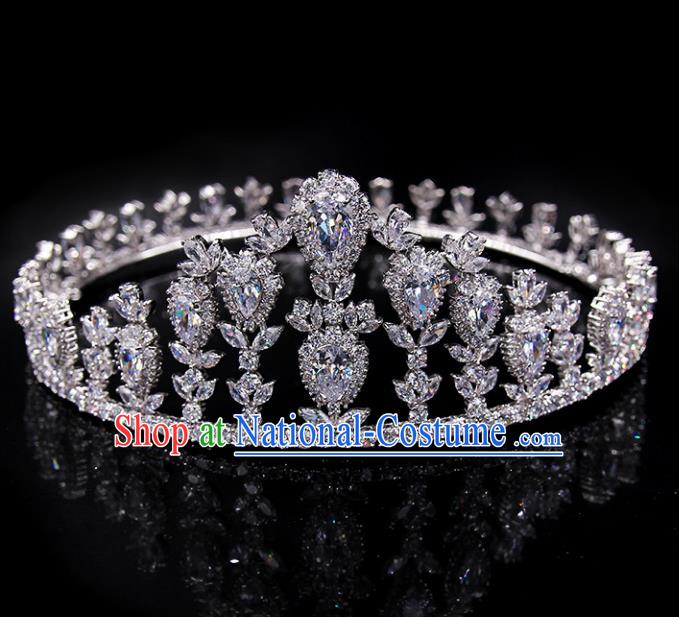 Handmade Baroque Bride Crystal Round Royal Crown Wedding Queen Hair Jewelry Accessories for Women