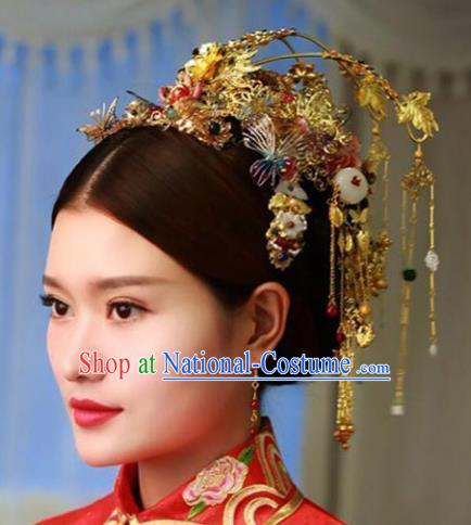 Chinese Ancient Handmade Bride Phoenix Coronet Hairpins Hair Accessories Complete Set for Women