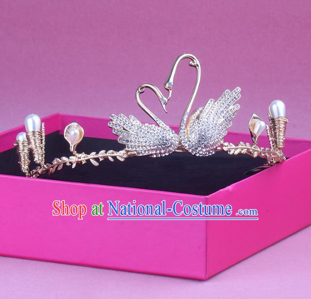 Handmade Baroque Bride Zircon Swan Royal Crown Wedding Queen Hair Jewelry Accessories for Women