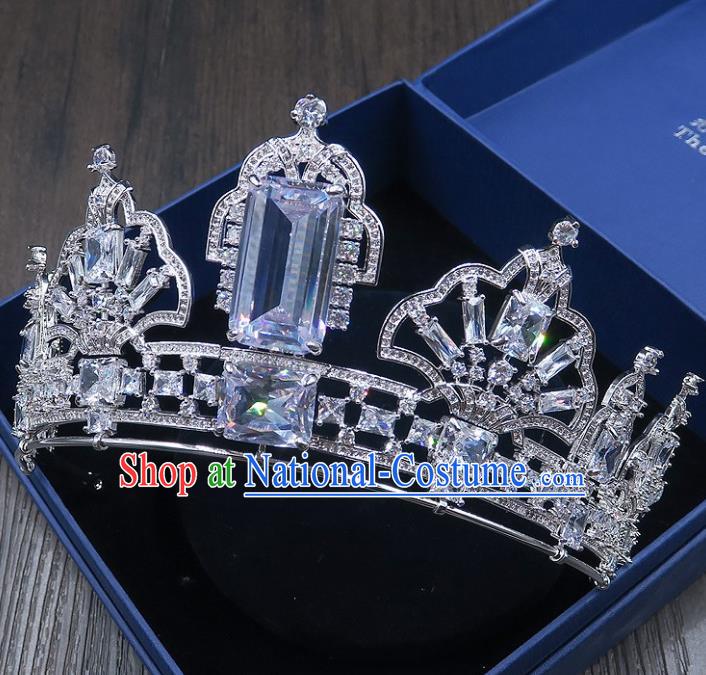 Handmade Baroque Bride Baroque Blue Crystal Royal Crown Wedding Queen Hair Jewelry Accessories for Women