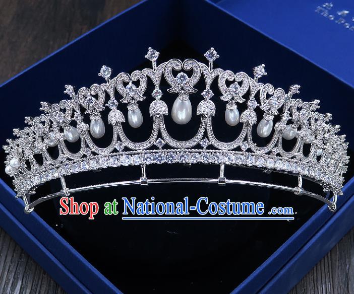 Handmade Baroque Bride Baroque Zircon Pearls Royal Crown Wedding Queen Hair Jewelry Accessories for Women