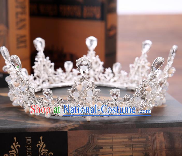 Handmade Baroque Bride Baroque Crystal Round Royal Crown Wedding Queen Hair Jewelry Accessories for Women