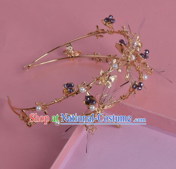 Handmade Baroque Bride Baroque Dragonfly Royal Crown Wedding Queen Hair Jewelry Accessories for Women