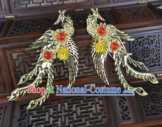 Chinese Ancient Handmade Phoenix Hairpins Bride Hair Accessories Headwear for Women