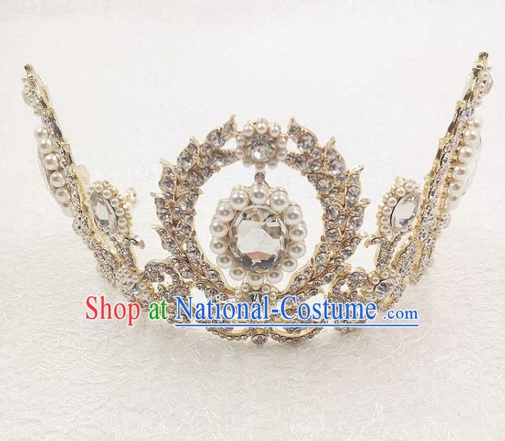 Handmade Baroque Queen Crystal Royal Crown Wedding Bride Hair Jewelry Accessories for Women