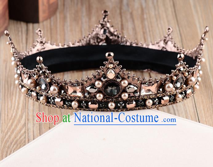 Handmade Baroque Queen Crystal Royal Crown Wedding Bride Hair Jewelry Accessories for Women