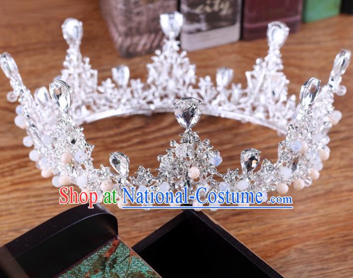 Handmade Wedding Baroque Queen Crystal Round Royal Crown Bride Hair Jewelry Accessories for Women