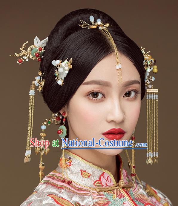 Chinese Ancient Handmade Tassel Hairpins Bride Hair Accessories Complete Set for Women