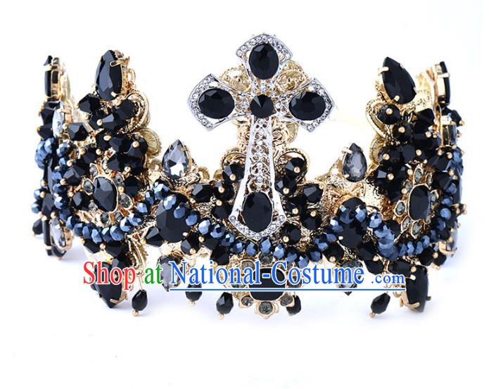 Handmade Baroque Bride Baroque Black Royal Crown Wedding Queen Hair Jewelry Accessories for Women